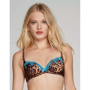 Agent Provocateur Molly Leopard Turquoise Silk Bra 32B